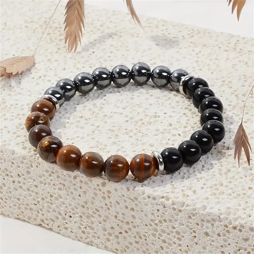 Triple Protection Healing Crystal Beaded Bracelet – Tiger Eye, Black Tourmaline & Hematite Natural Stone Jewelry – Strength & Positive Energy Gift for Men & Women – Christmas & Anniversary