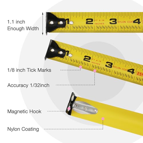WORKPRO pink 25-foot heavy-duty tape measure with clear measurement markings and durable case