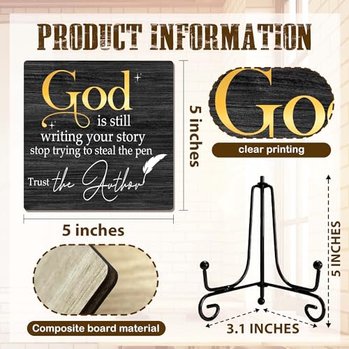 Black Christian Desk Decor, God is Still Writing Your Story Sign, Bible Verse Small Decor for Shelves, Inspirational Christian Gift for Woman Men, Religious Table Decorations-5''x5'' black gold
