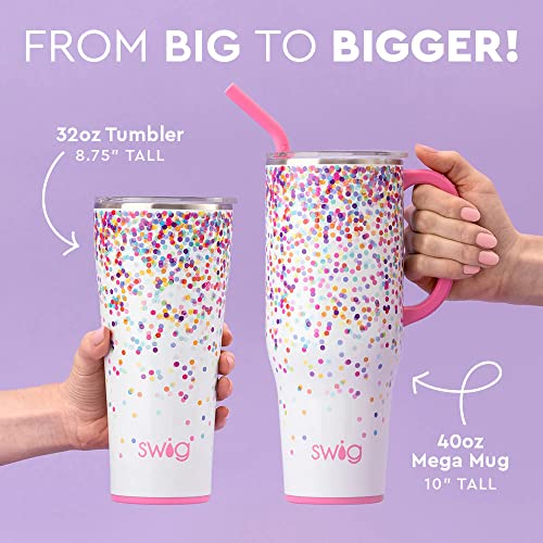 Swig Life 40oz Mega Mug, 40 oz Tumbler with Handle and Straw, Cup Holder Friendly, Dishwasher Safe, Extra Large Insulated Tumbler, Stainless Steel (Amethyst)