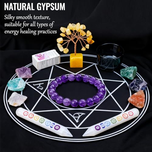 Runyangshi 1Pcs Chakra Selenite Stick 6", Engraved with 7 Chakra Symbols for Meditation, Energy Healing, Spiritual Balanc
