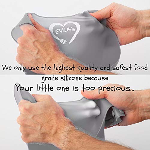 EVLA'S Baby Feeding Set, Baby Led Weaning Supplies, Adjustable Silicone Bibs, Divided Plate, Suction Bowl with Lid, Soft Spoons for Babies or Toddlers, Baby Registry must have!(Pink and Gray) Pink & Grey
