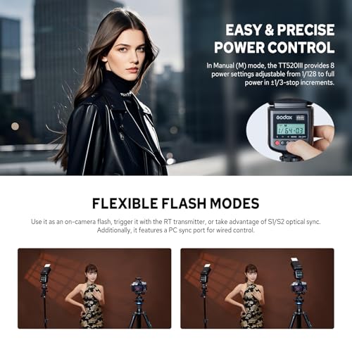 Godox TT520III Camera Flash, GN33 Hotshoe Flash with RT-16 Wireless Trigger