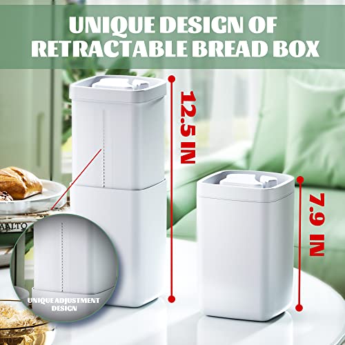 Set of 2 Bread Boxes for Kitchen Countertop, Plastic Shrinkable Bread Loaf Container Storage for Homemade Bread, Bread Bin & Breadbox, Retractable Design Keeper Box for Bread Loaf