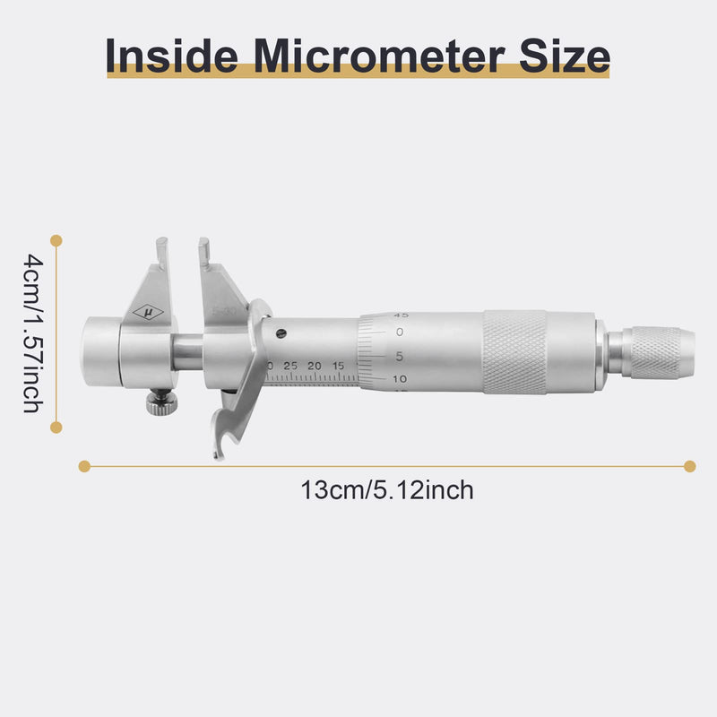 [Australia - AusPower] - Inside Micrometer Set, Internal Diameter Gage Hole Bore 5-30mm Range 0.01mm Accurate + Wrench + Calibration Ring + Wooden Box 