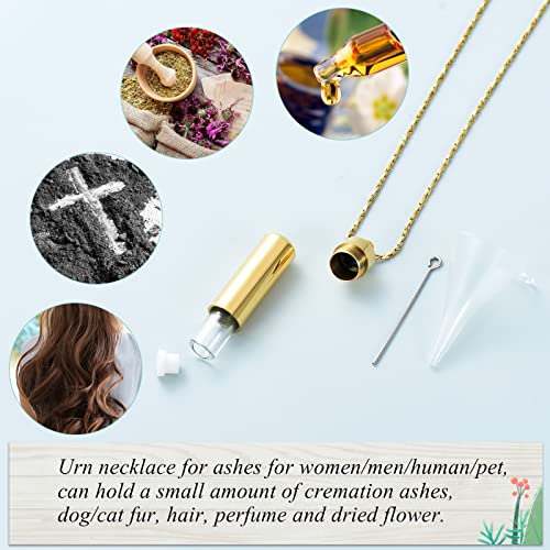 Imrsanl Cylinder with Glass Vial Urn Necklace Cremation Jewelry Gold
