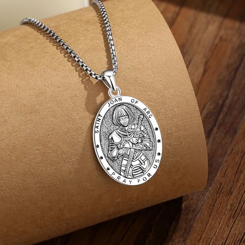 INFUSEU Catholic Religious Pendant Necklaces for Men Women, Saint Michael Christopher Benedict Crucifix Faith Jewelry, 22-24 Inch Chain St Joan of Arc Silver