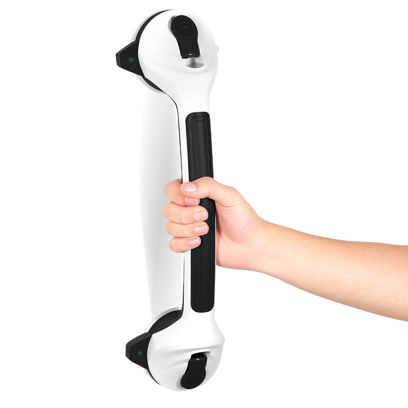 MCDEX Grab Bars for Shower, 2 Pack Shower Handle for Elderly (Black White) | Safety Signal Indicators, Strong Suction Cup, Easy Installation, No Drill, Removable, Anti-Slip, Waterproof 16.5 Inch Black/White