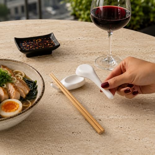 Restaurantware Voga 3.5 x 1.9 Inch Chopstick Rests 10 Curved Chopstick Holders - Rest Asian Soup Spoons Or Chopsticks For Dinner Tables At Homes or Restaurants White Melamine Spoon Holders