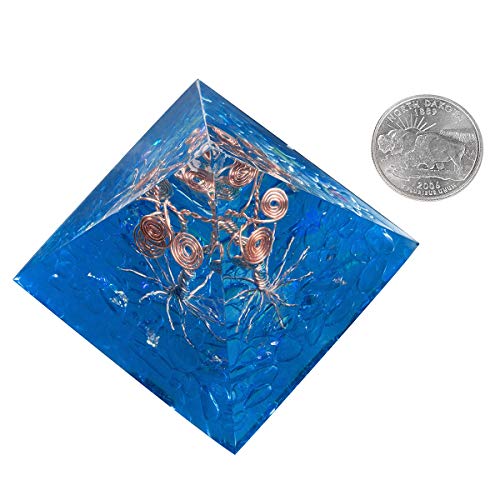 Rockcloud Navy Blue Healing Crystal Copper Wire Orgone Pyramid Stone Copper Wire + Rock Crystal Stone