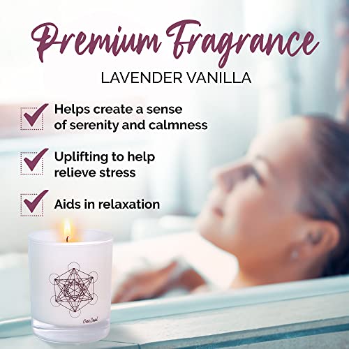 Lavender Vanilla Aromatherapy Candle, Floral Scented Candles, Luxury Candles Scented with Metatron’s Cube Symbol, Hand-Poured Soy Candle, 50 Hours Long Time, 7.6 oz. - OneSoul Collection Floral Lavender Vanilla