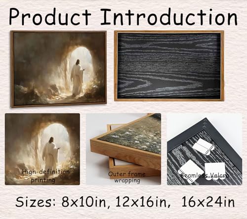 Floating Framed Christian Jesus Resurrection Canvas Wall Art 8x10in Framed Jesus Resurrection 10"L x 8"W