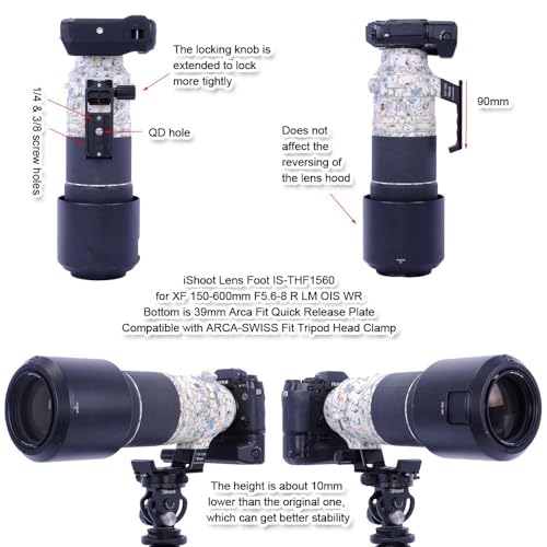 iShoot Tripod Mount Ring Base Lens Collar Foot Support Compatible with Fuji XF 150-600mm F5.6-8 R LM OIS WR, XF 500mm F5.6 R LM OIS WR & GF 500mm F5.6 R LM OIS WR, Arca-Swiss Fit Quick Release Plate