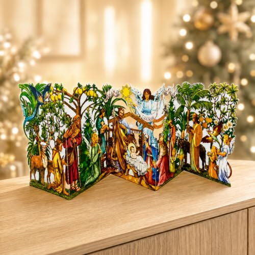 3D Pop Up Nativity Christmas Card – Extra Large Religious Zig Zag Concertina Card with Baby Jesus, Mary, Joseph, Angels & Three Wise Men – Christian Xmas Card with Envelope