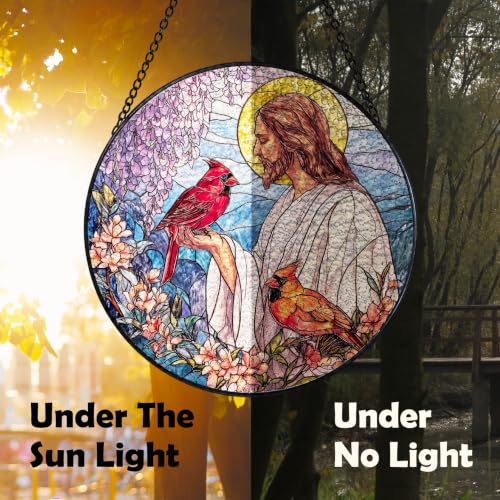 Christian Jesus Cardinal Stained Glass Window Suncatcher 7.9x7.9 Color04
