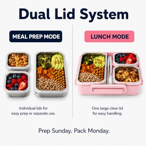 kinsho BIG Bento Lunch Box & Bag, Stainless Steel - Adults Teens Kids Pink