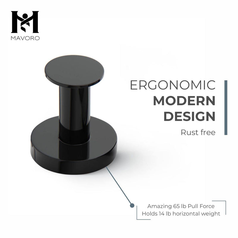 [Australia - AusPower] - Mavoro Strong Magnetic Hooks for Hanging Coats and Bags. Set of 2 Black Magnet Hooks Heavy Duty Magnets, Neodymium 52 Rare Earth Magnets. Push Pin Style Magnet Hook for Refrigerator, Locker etc Black 2 pack 