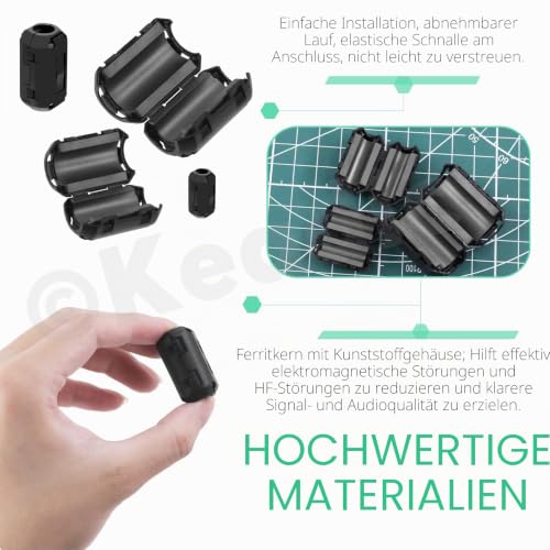 Keadic 32pcs Clip-on Ferrite Ring Core RFI EMI Noise Reducer Cable Clip Set, Anti-Interference Cable Clip for 3.5/5/7/9/13/15/16 mm R Telephones TVs Speaker Radio Audio Inner Diameter