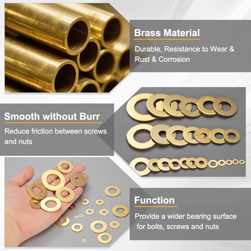 uxcell M12 brass flat washers, 24mm outer diameter, 12mm inner diameter, 1mm thick, 50-piece set