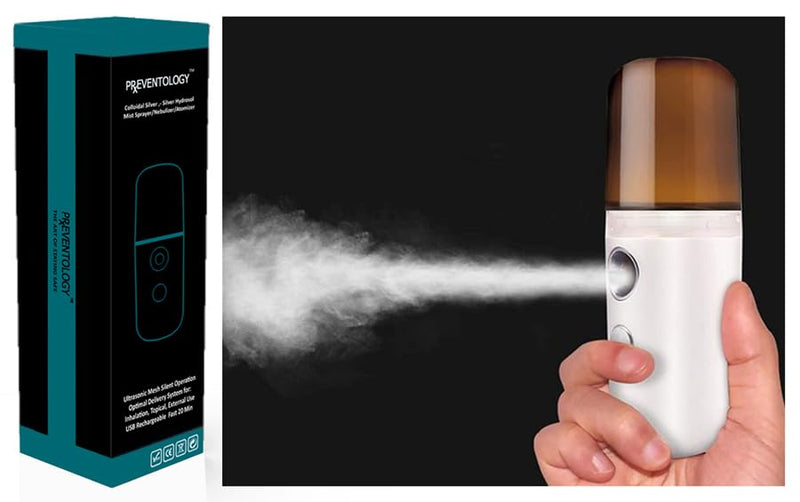 Preventology Colloidal Silver Mist Sprayer - Rechargeable Ultrasonic Mesh - Silent Operation