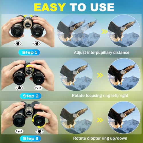 12x42 Binoculars for Adults High Powered Waterproof with Large View Black