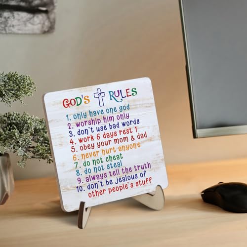 Ten Commandments Plaque Sign Decor for Kids, Boys, Girls Bedroom, Toddler Room or Nursery - Religious Bible Verse Desk Plaque Sign Gift Kids, Boys Girls, Christian Scripture Home Decoration