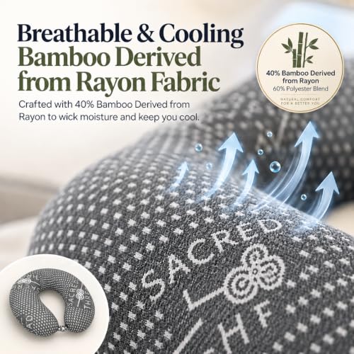 Sacred Thread grey bamboo-derived rayon travel neck pillow showing soft, contoured design for neck support during travel.