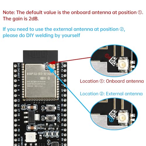 diymore 2 pieces for ESP32-S3 DevKitC-1 N16R8 module, for ESP32 S3 1-N16R8 development board with WiFi, Bluetooth 5.0, USB C connectable antenna with antenna ESP32 S3 with antenna