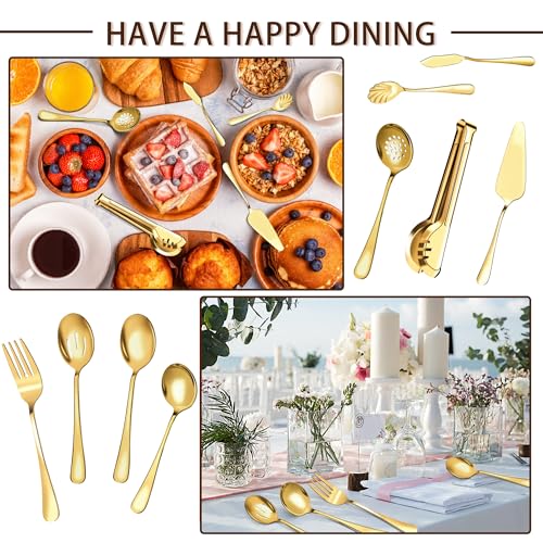 Serving Utensils Set for Buffet, 18 Pack Stainless Steel Serveware, Gold