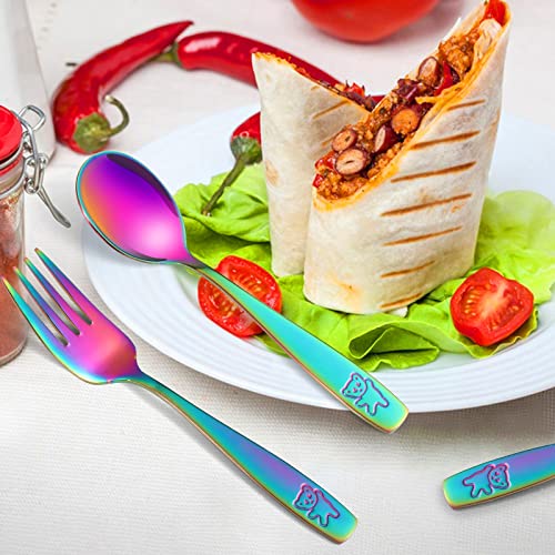 Pimoys 12 Pieces Toddler Utensils Kids Rainbow Silverware Set, Stainless Steel Childrens Safe Forks and Spoons, Metal Kids Cutlery Set, Dishwasher Safe (Pack of 2) small (Pack of 2)