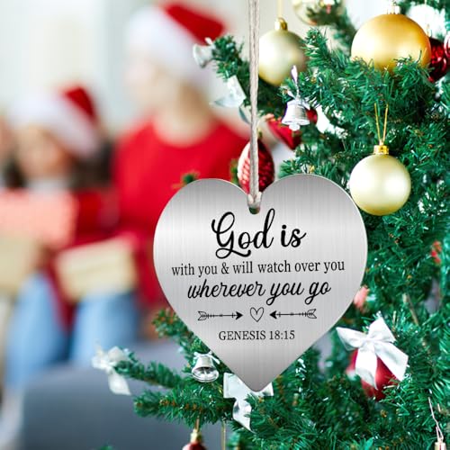 XQLZY God is with You & Will Watch Over You Wherever You Go Stainless Steel Love Rear View Mirror Car Charm, Religious Car Heart Charm Gifts for Woman Mom Aunt, Graduation Gifts for Daughter Son Silver024