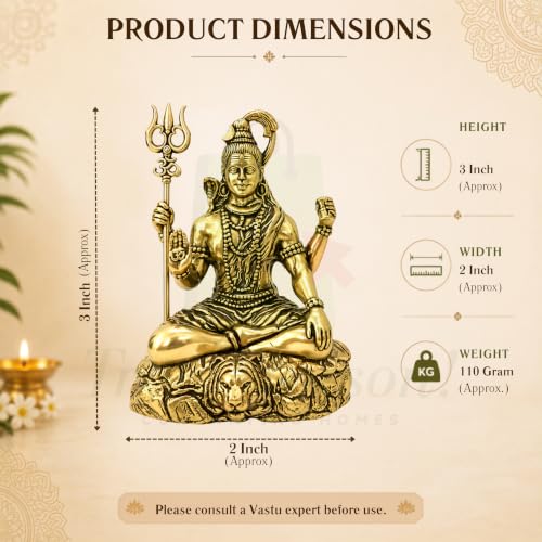 Vastu Brass Shiv Ji Statue |Size-5cm Approx |Weight-104gm Approx |Vastu Remedy for Home & Office |Shiv Ji Idol for Pooja |Brass Murti