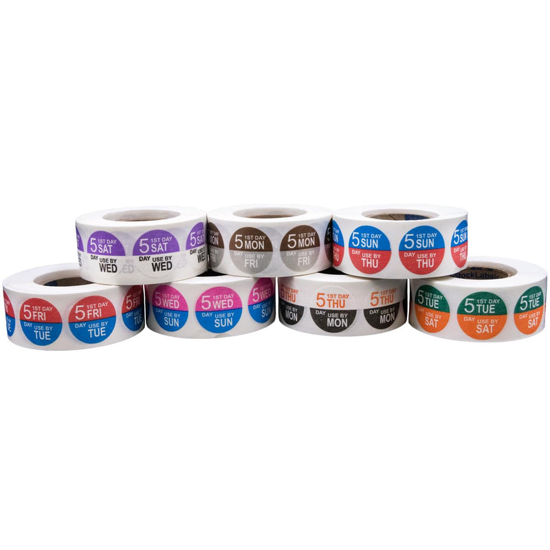 7 Day of The Week Dissolvable 3/4" Inch Round Labels Bulk Pack 3,500 Total Labels