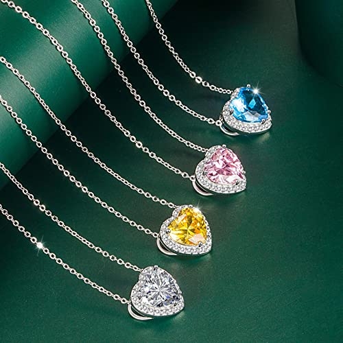 AMDXD Necklace for women, heart zirconia chains for women, heart design, silver plated necklace Yellow