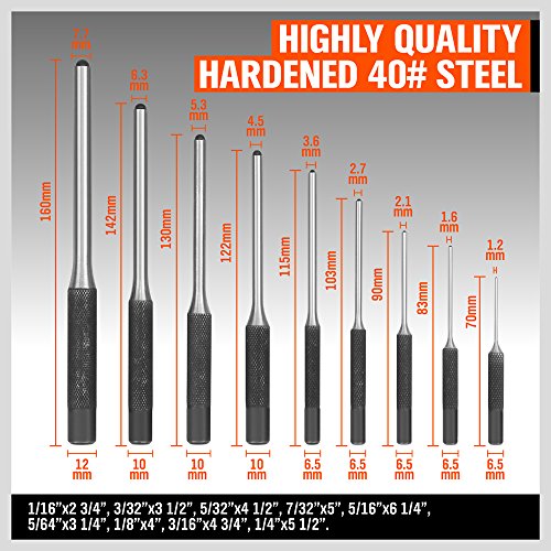 HORUSDY 9-piece roll pin punch set with holder for automotive, watch, jewelry, and craft repairs