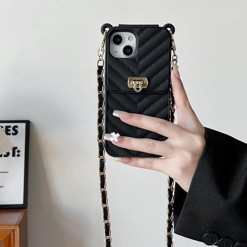 [Australia - AusPower] - Yatchen for iPhone 14 Pro Max Wallet Case ,Crossbody Phone Case with Lanyard Strap Cute Purse Case Flip Credit Card Holder Soft Silicone Girls Lady Handbag Case for iPhone 14 Pro Max Black B Black 
