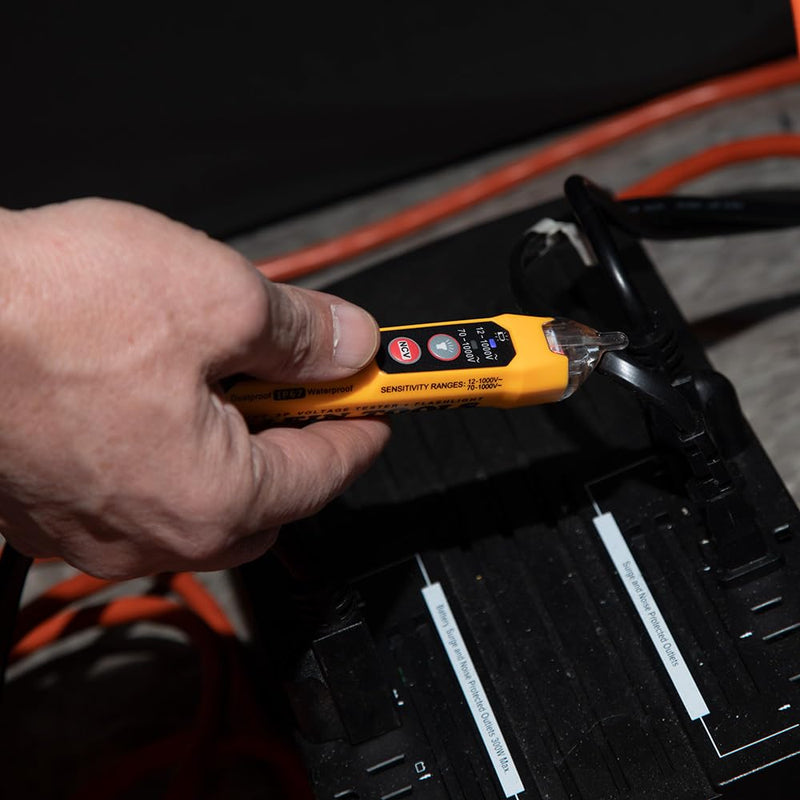 Klein Tools NCVT3P | Non-Contact Voltage Tester 12-1000V AC | Dual Range Test Pen with Flashlight | Acoustic Signal & Flashing LED | Auto Shut Off | Pocket Clip | Professional Voltage Detector
