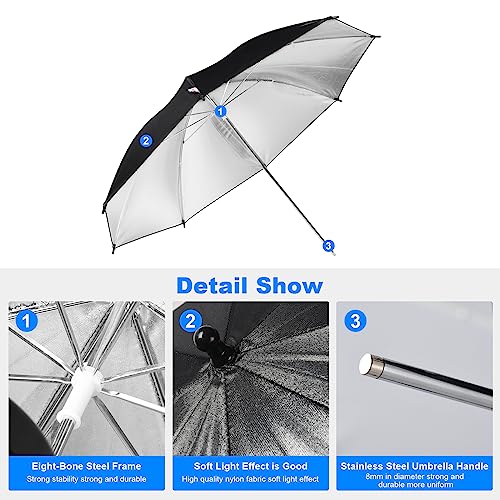 Godox Photography Lighting Umbrella Kit with Bag,2 Pack 33"/84cm Black & Silver Reflective Umbrella Diffuser for Photo Portrait Studio Lights and Video Shooting 33" Black&Silver
