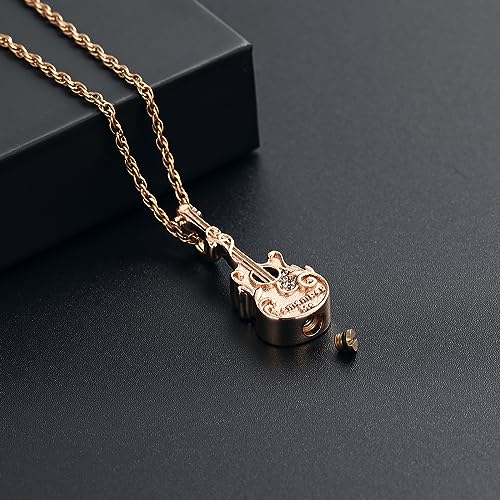 Guitar Urn Necklace for Ashes Stainless Steel Cremation jewelry Crystal Guitar Lover Music Keepsake Memorial Pendant for Men Women Gift pink