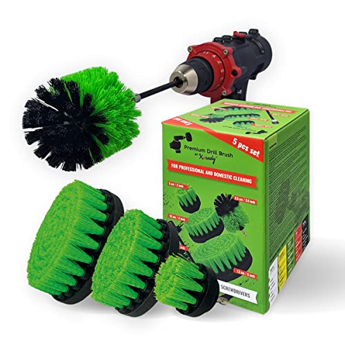 Premium Drill Brush, Medium-Stiff 5pcs Kit, Green, Indoor, Marine