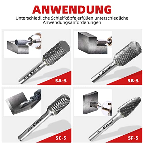 EZARC SB-5 Carbide Burr Cylinder Shape Double Cut 1/4" Shank | YG6 tungsten carbide 90 HRA, double cut for fast material removal, 2-3/4" length, 1/2" cutting diameter, 1" cutting length Single-Pack