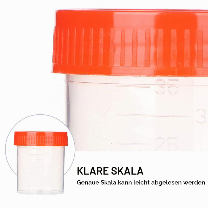 Pack of 50 Sterile Sample Cups with Lid, Urine Sample Cup, Screw-On Lid Container, Transparent, Disposable Plastic Measuring Cup, 40 ml (Random Color)
