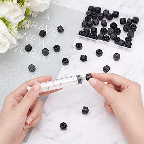 OLYCRAFT 50 Pieces Sealing Caps for Disposable Syringes Syringe Tip Caps Luer Lock Tip Syringe No Needle Tip Cap for Feed Pipes Black Syringe Cap with Transparent Container Black cylinder lace cap