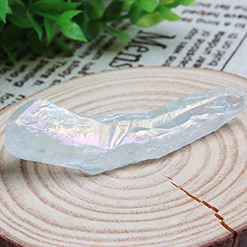 Acxico 5 Pcs Titanium Rainbow Aura Lemurian Quartz White Crystal Point Healing