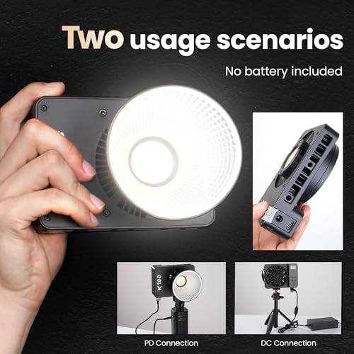 Walking Way 100W Led Video Camera Light Kit, 2800K-6800K Bi-Color Continuous Output Lighting for Photography, Cob Camera Lights with LED Screen 3 Powering, for Film Making, Photography Studio, Black