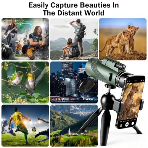 80X100 Monocular Telescope for Adults, with Tripod & Phone Holder green