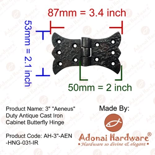 Adonai Hardware Aeneus Heavy Duty Antique Cast Iron Vintage Cabinet Butterfly Hinges (2 Pack, Oil Rubbed Bronze) for Barn Doors, Cupboards, Wooden Jewelry Box, Furniture, Treasure Chest and Trunks 3.5 Inch x 2 Pack
