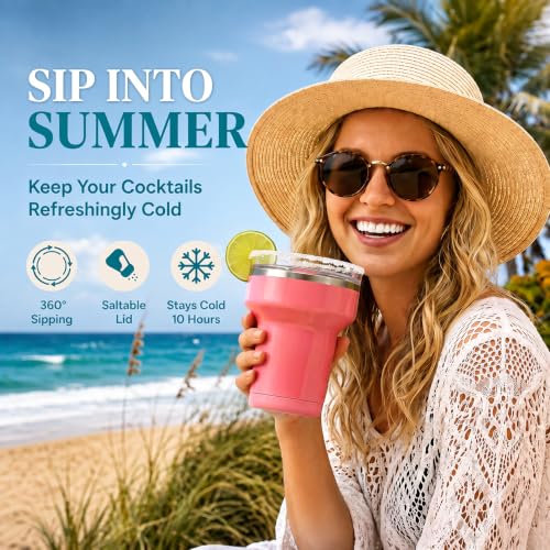 Tronco 16oz Margarita Tumbler, Insulated Cocktail Cup, Lid & Straw - 2 Pack PeaGreen/Purple 16 Ounces