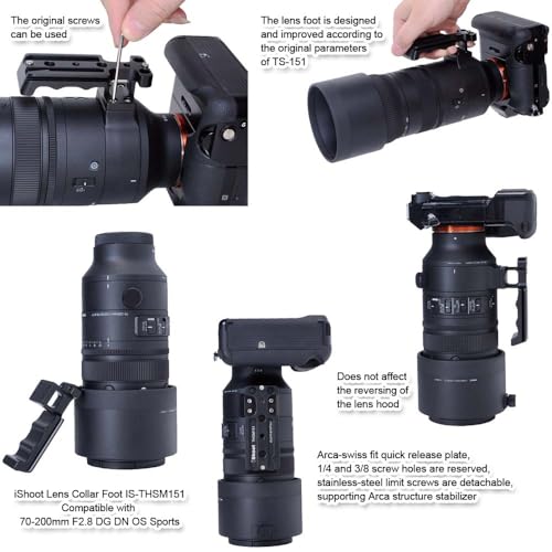 Metal Tripod Mount Ring Stand Lens Collar Base Replacement Foot Compatible with Sigma 500mm F5.6 DG DN OS Sports & 70-200mm F2.8 DG DN OS Sports, Support Bracket is Arca-Swiss Fit Quick Release Plate
