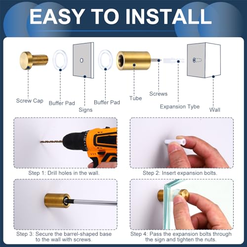 uxcell gold stainless steel standoff screws and anchors for bathroom mirror, acrylic sign, picture frame wall mounting